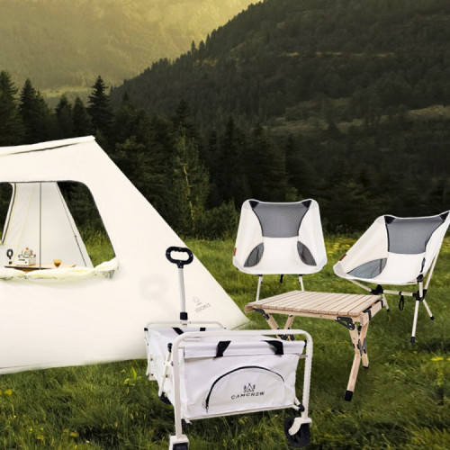 [불스원] 캠크루 캠린이 세트 (차박텐트+쉘터_캠핑의자2EA_캠핑웨건_우드롤테이블L)